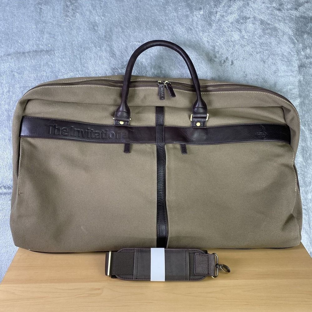 Pinehurst 1895 The Invitational‎ Canvas Luggage Bag Brown Shoulder Strap Leather